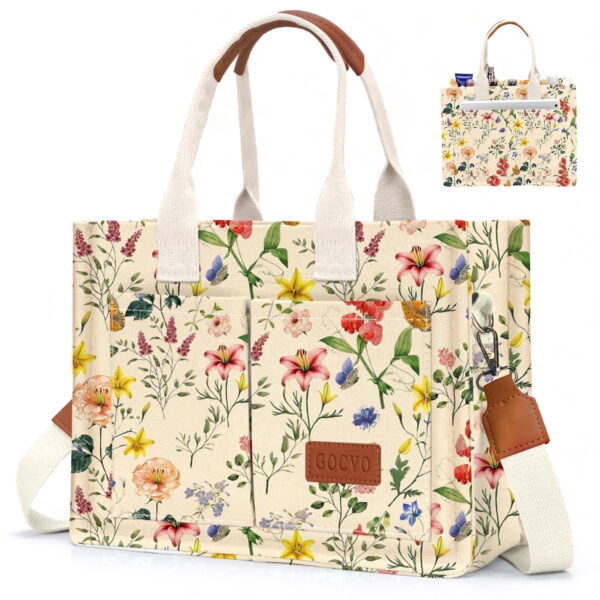 Gocvo Canvas Tote Bags for Women, Large Multi-Pocket Shoulder Handbag, Crossbody Messenger Bag, Retro Flower Gocvo Canvas Tote Bags for Women, Large Multi-Pocket Shoulder Handbag, Crossbody Messenger Bag, Retro Flower