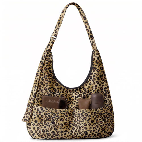 Gocvo Multi-Pocket Hobo Bags for Women, Corduroy Tote Bag for Casual Outings Work Shopping(Leopard) Gocvo Multi-Pocket Hobo Bags for Women, Corduroy Tote Bag for Casual Outings Work Shopping(Leopard)