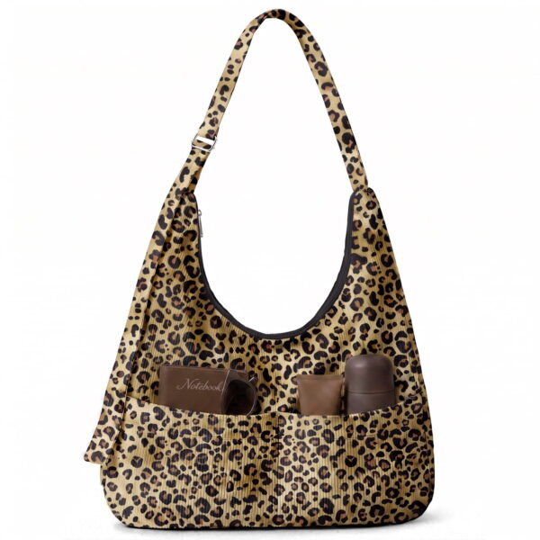 Gocvo Multi-Pocket Hobo Bags for Women, Corduroy Tote Bag for Casual Outings Work Shopping(Leopard)