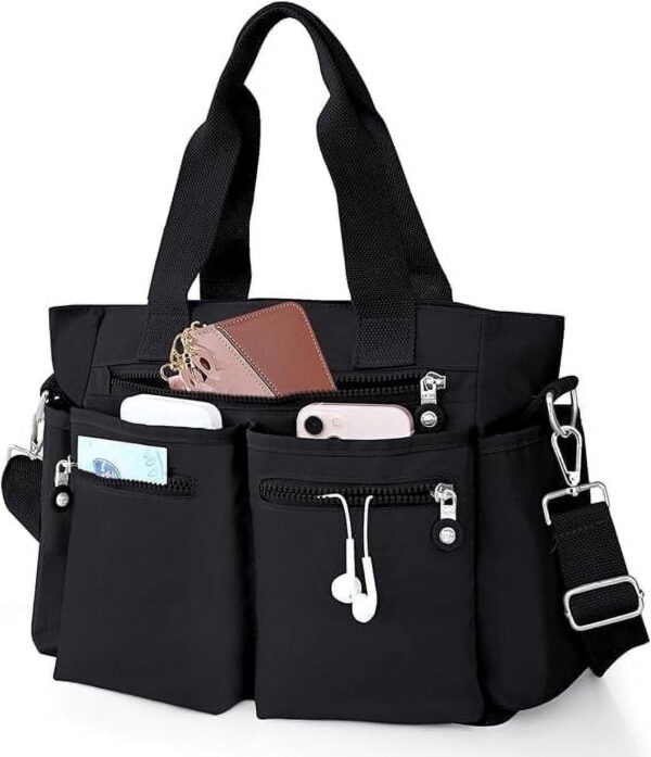 Gocvo Working Bag for Lady, Nylon Tote Bags for Women with Multiple Pockets Casual Black Handbags for Work Travel Gocvo Working Bag for Lady, Nylon Tote Bags for Women with Multiple Pockets Casual Black Handbags for Work Travel