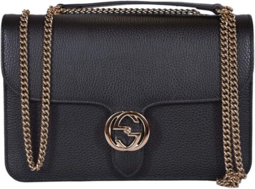 Gucci Women's Black Leather 510304 Interlocking GG Crossbody Purse Handbag New Gucci Women's Black Leather 510304 Interlocking GG Crossbody Purse Handbag New