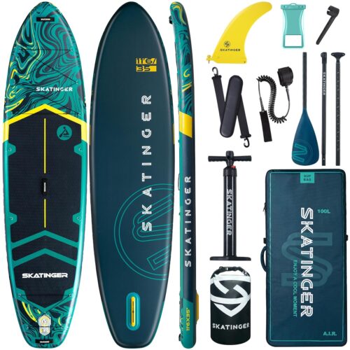Skatinger 11'6×35" Super Wide Inflatable Paddle Board, Ultra Stable Stand Up Paddleboards for 450lb/3 People/Family/Big Size w/Shoulder Strap, 100L Backpack, Ultra-Light... Skatinger 11'6×35" Super Wide Inflatable Paddle Board, Ultra Stable Stand Up Paddleboards for 450lb/3 People/Family/Big Size w/Shoulder Strap, 100L Backpack, Ultra-Light...